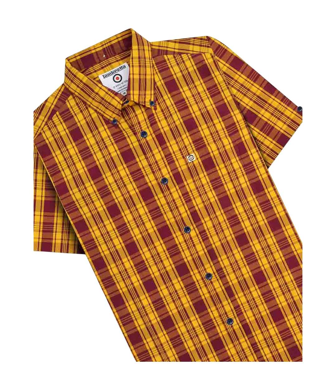 Unisex Adult Checked Shirt Burgundy Gold Lambretta-4