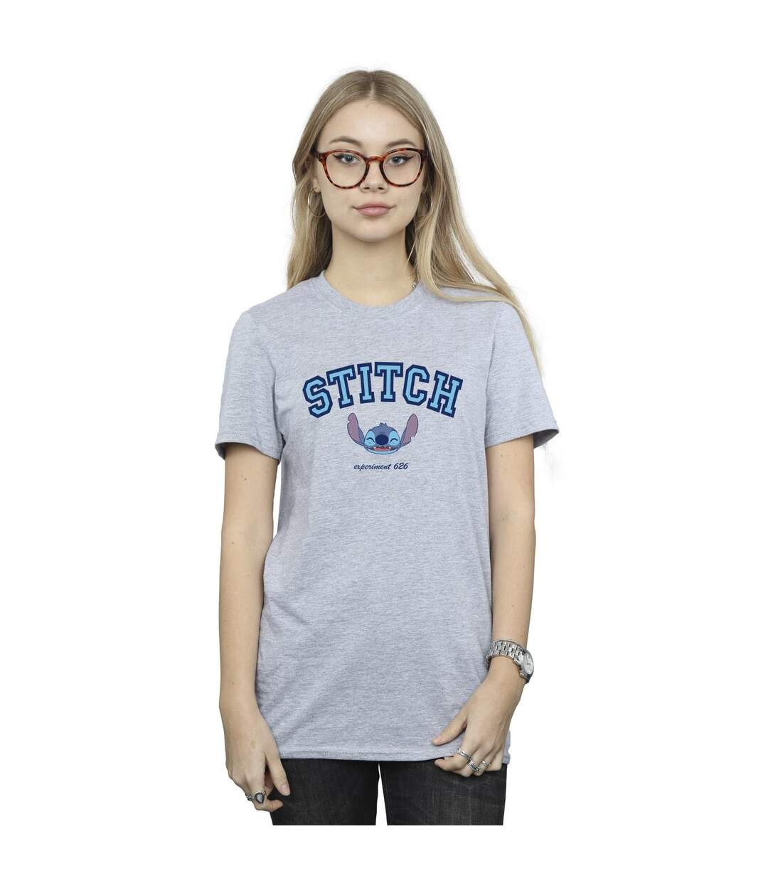 Disney Femmes/Ladies Lilo And Stitch Collegial Cotton Boyfriend T-Shirt (Gris sportif) - UTBI29699-2