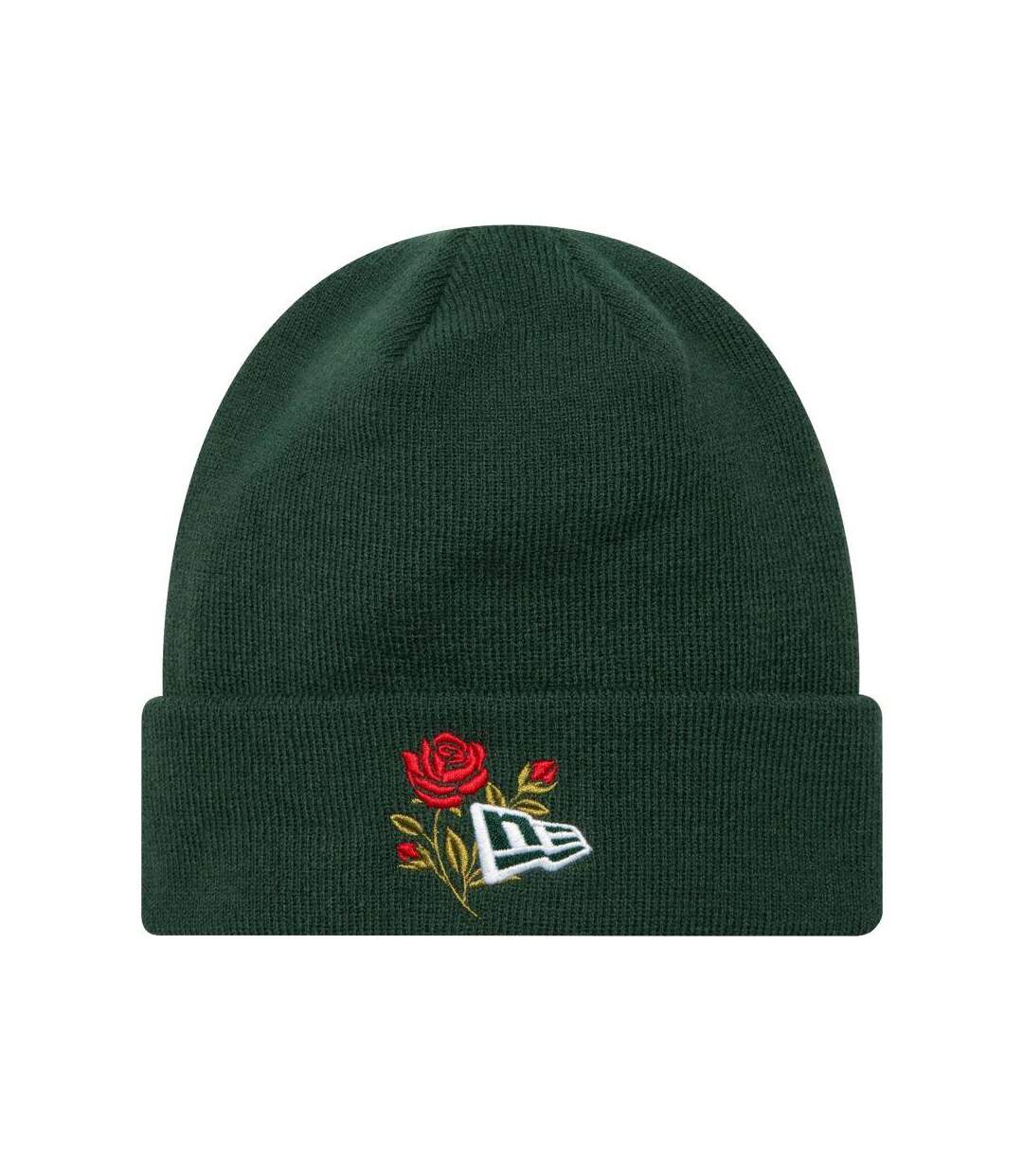 Unisex Adult Rose Knitted Cuff Beanie Green New Era-1
