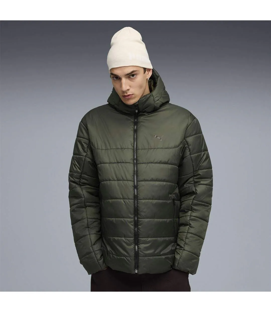 Mens Essentials Insulated Hooded Jacket Dark Olive Puma-3