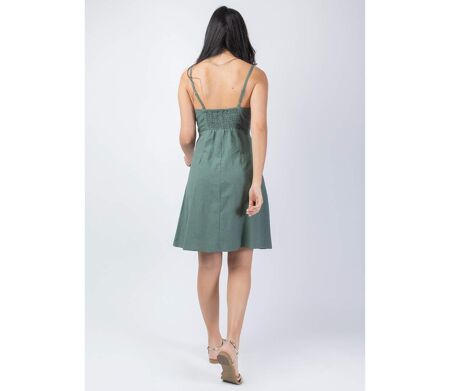 Robe courte fines bretelles MAXINE unie kaki Coton Du Monde