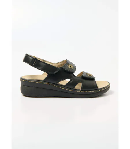 Sandales cuir brodé grande largeur