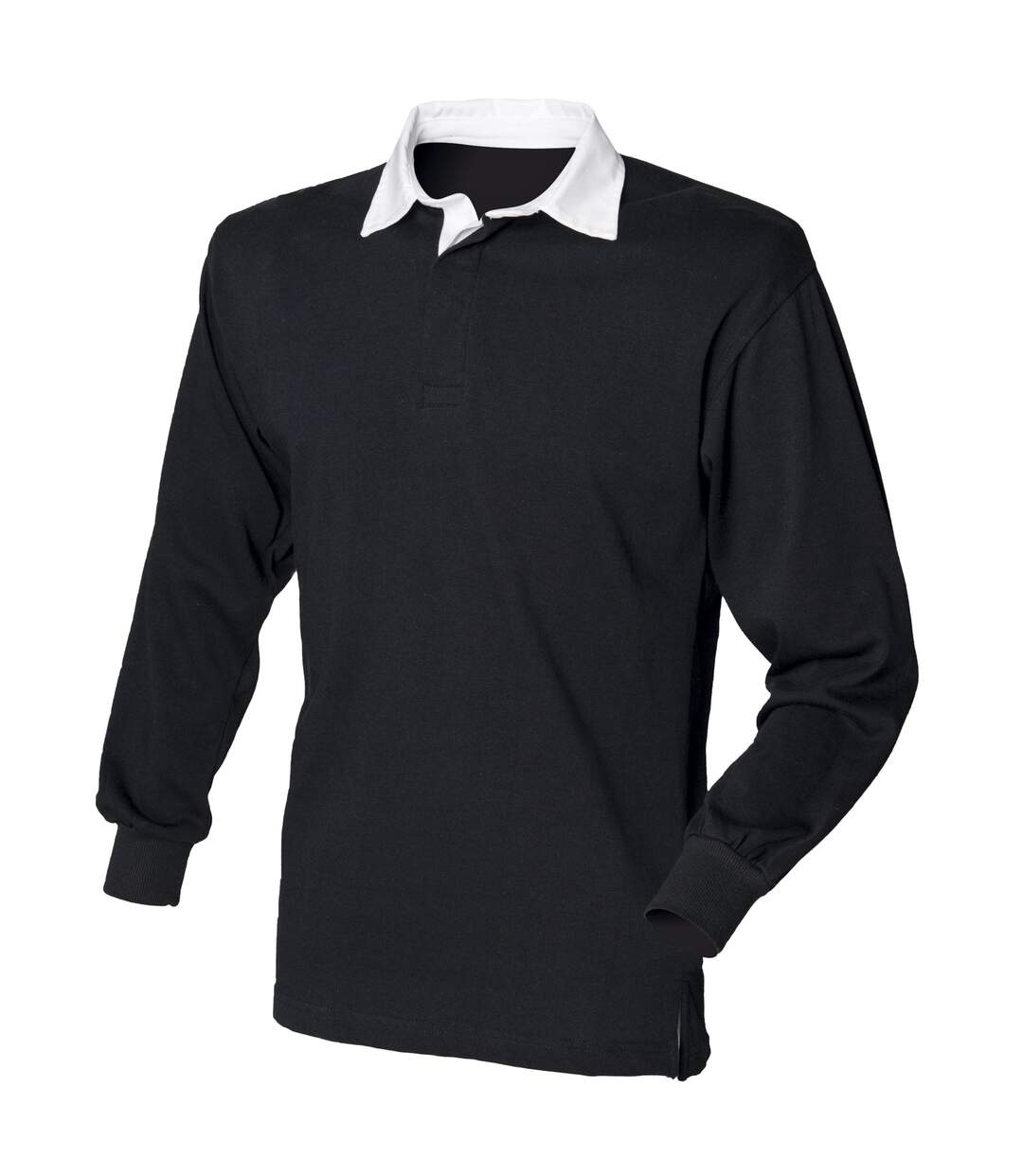 Polo De Rugby À Manches Longues 100% Coton Homme Noir Blanc Front Row-1