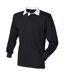 Polo De Rugby À Manches Longues 100% Coton Homme Noir Blanc Front Row-1