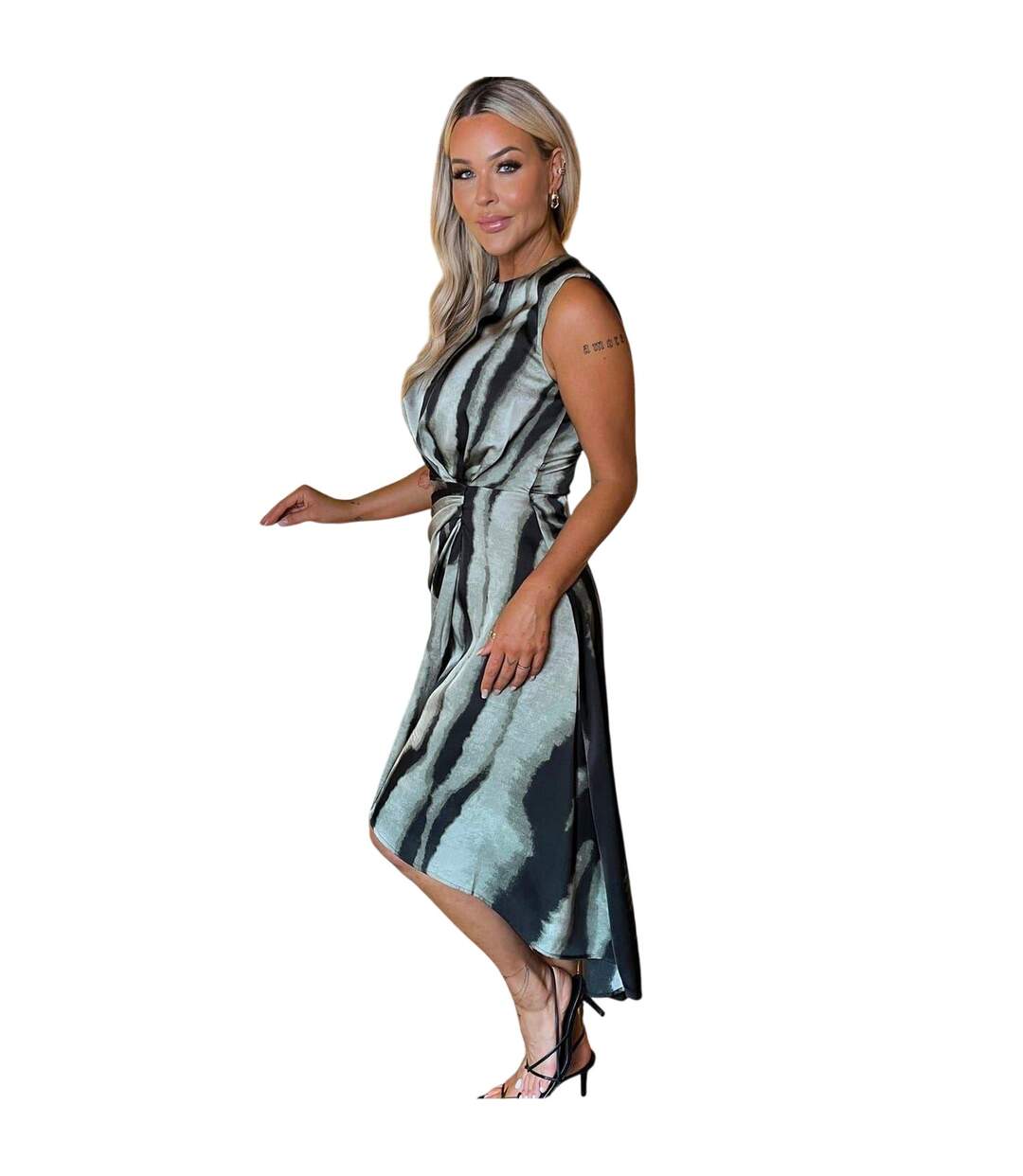 Womens/ladies Striped Gathered Waist Midi Dress Black White AX Paris-1