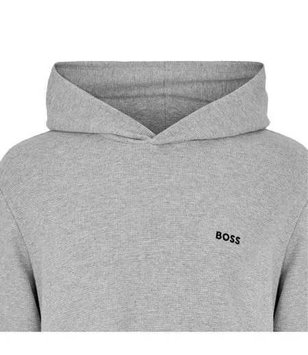 Mens Waffle Knit Pullover Hoodie Grey Boss