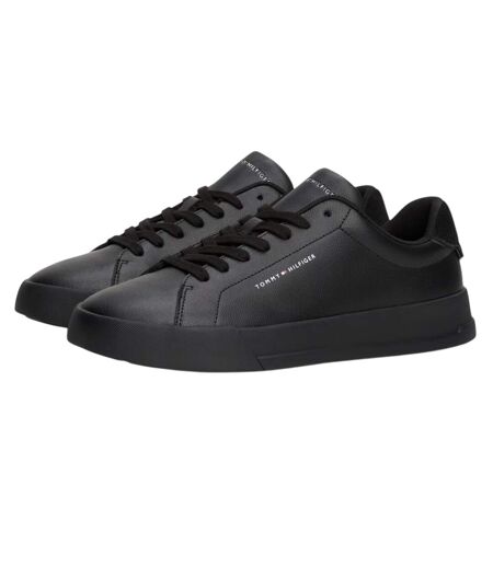 Mens Pebble Grain Court Leather Trainers Black Tommy Hilfiger