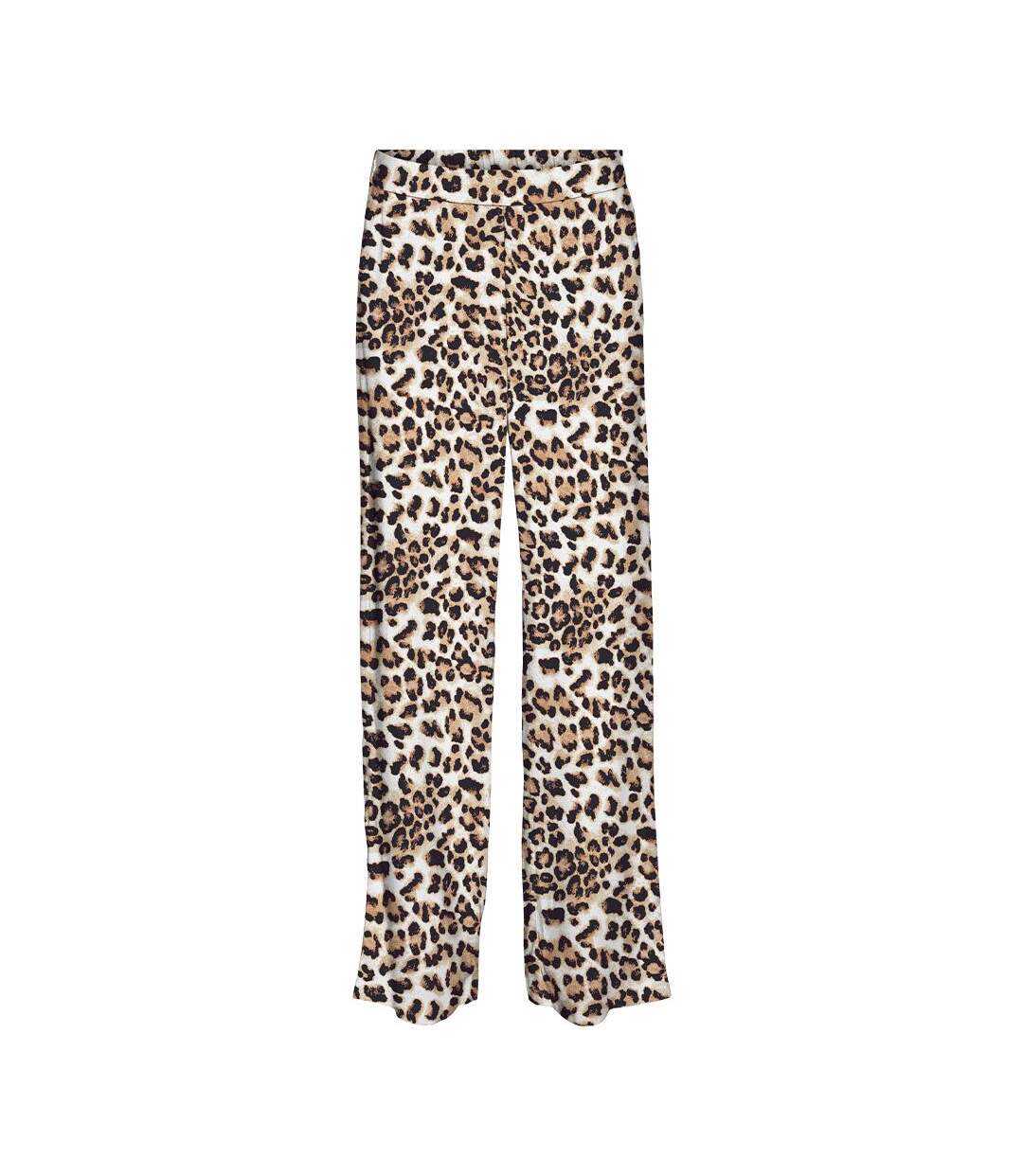Pantalon fluide beige/noir/orange à motifs animalier femme vero moda easy joy-1