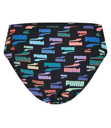 Womens/ladies All Over Logo Bikini Bottoms Black Multicoloured Puma