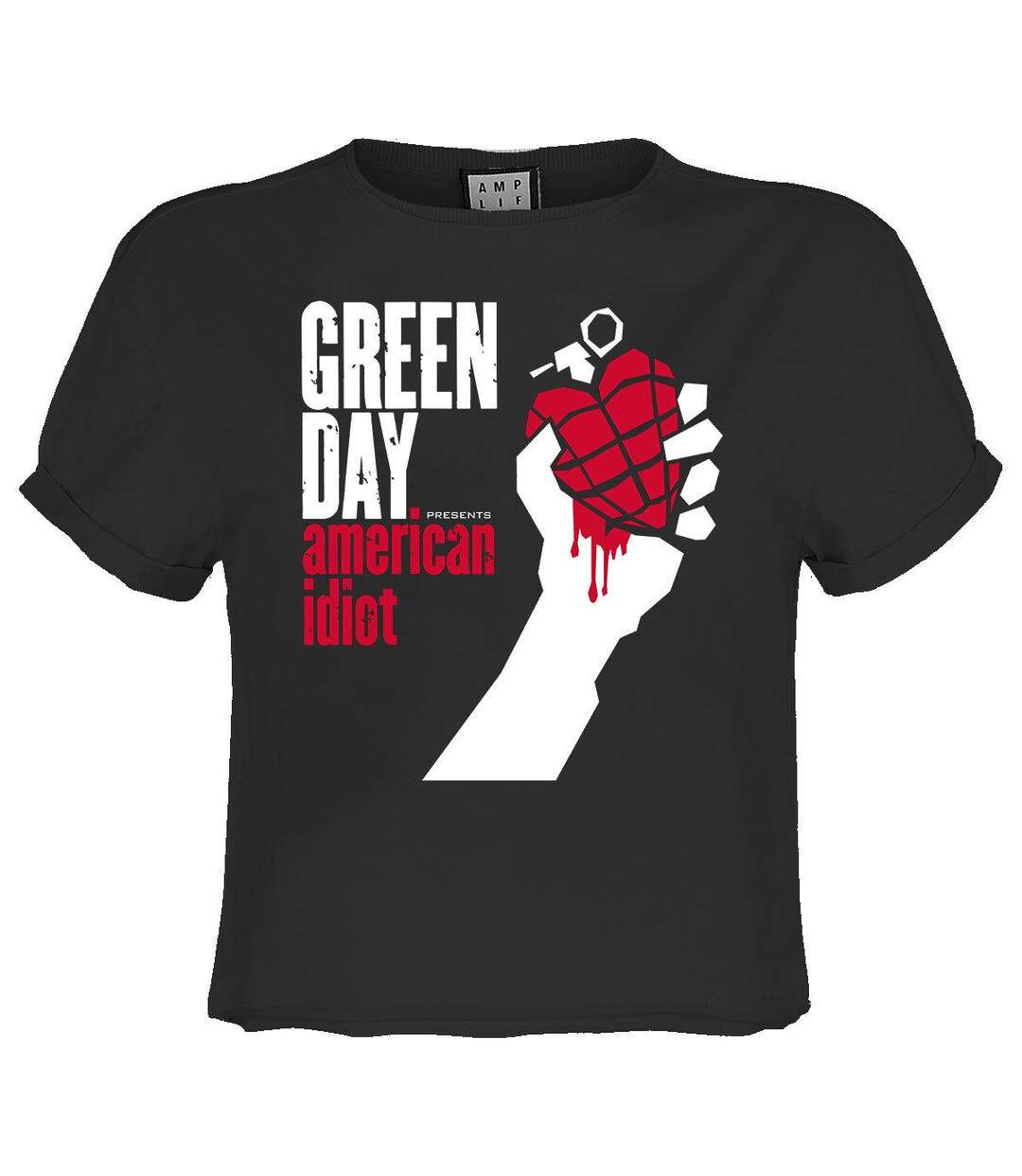 Womens/ladies American Idiot Green Day Crop T-shirt Charcoal Amplified-1