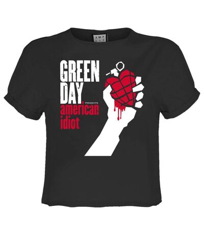 Womens/ladies American Idiot Green Day Crop T-shirt Charcoal Amplified