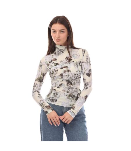 Haut Manches Longues Style À Nœud Chine Sec Skin Femme Gris Blanc Cassé Off White