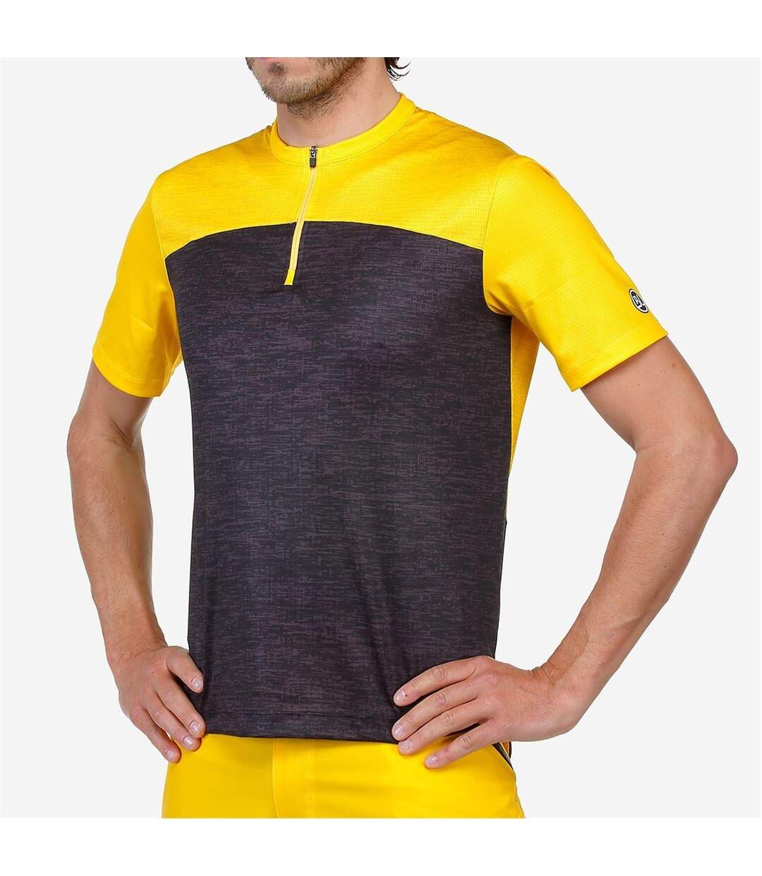 Mens Sentiero Short-sleeved Cycling Jersey Black Yellow Bicycle Line-4