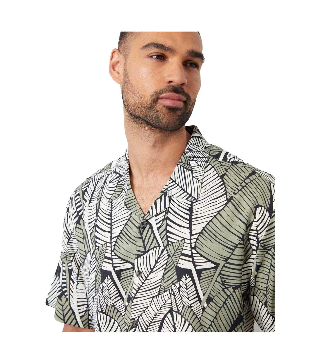 Mens Leaf Print Relaxed Fit Shirt Black Threadbare-4