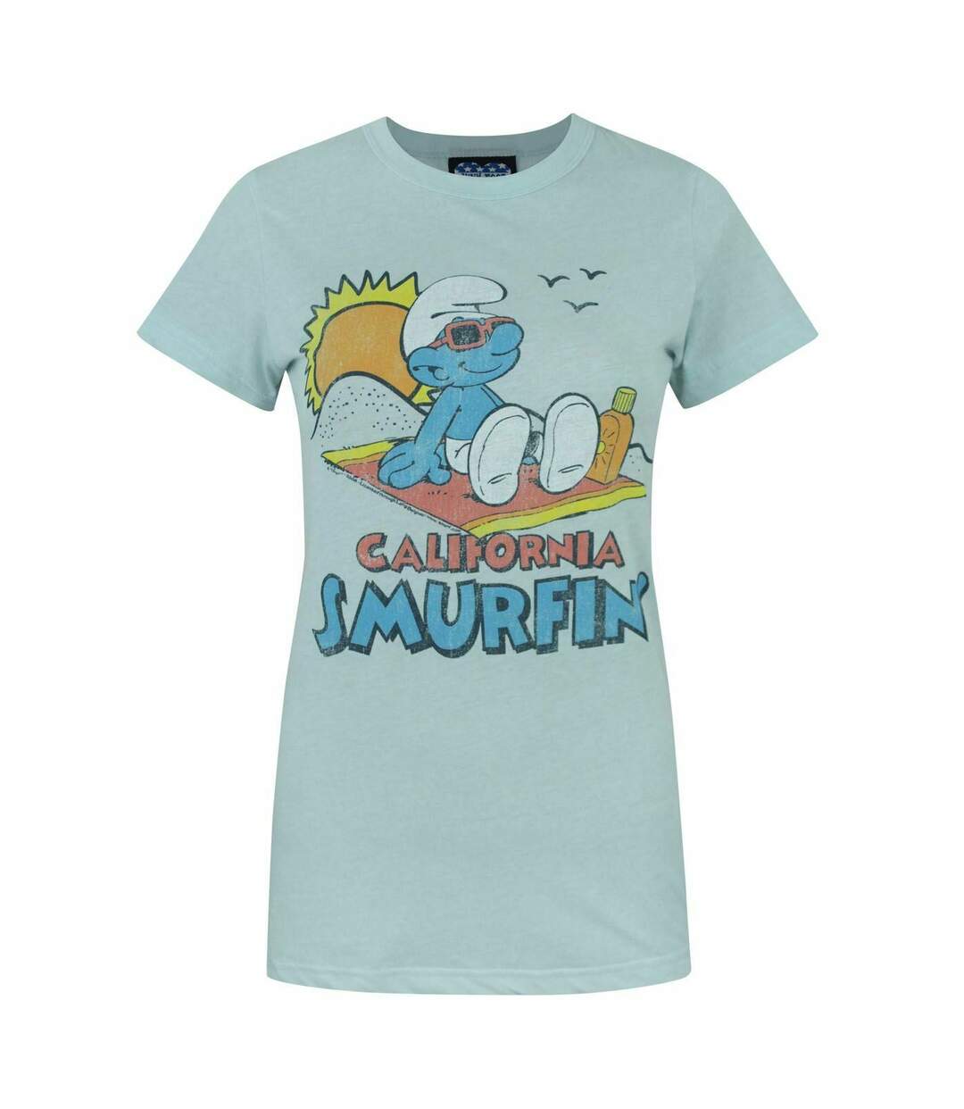 Junk Food Womens/Ladies California Smurfin´ The Smurfs T-Shirt (Pale Blue)