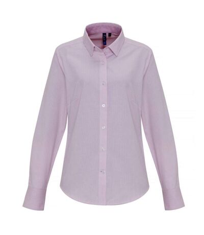 Premier Womens/Ladies Cotton Rich Oxford Stripe Blouse (White/Pink)