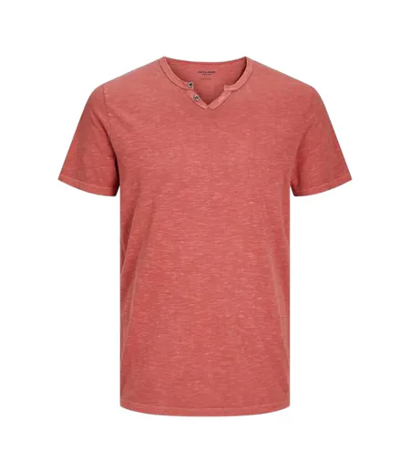 Mens Notch Neck Regular T-shirt Red Ochre Jack And Jones