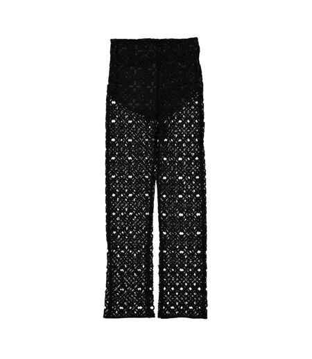 Womens/ladies Crochet Wide Leg Trousers Black Off White