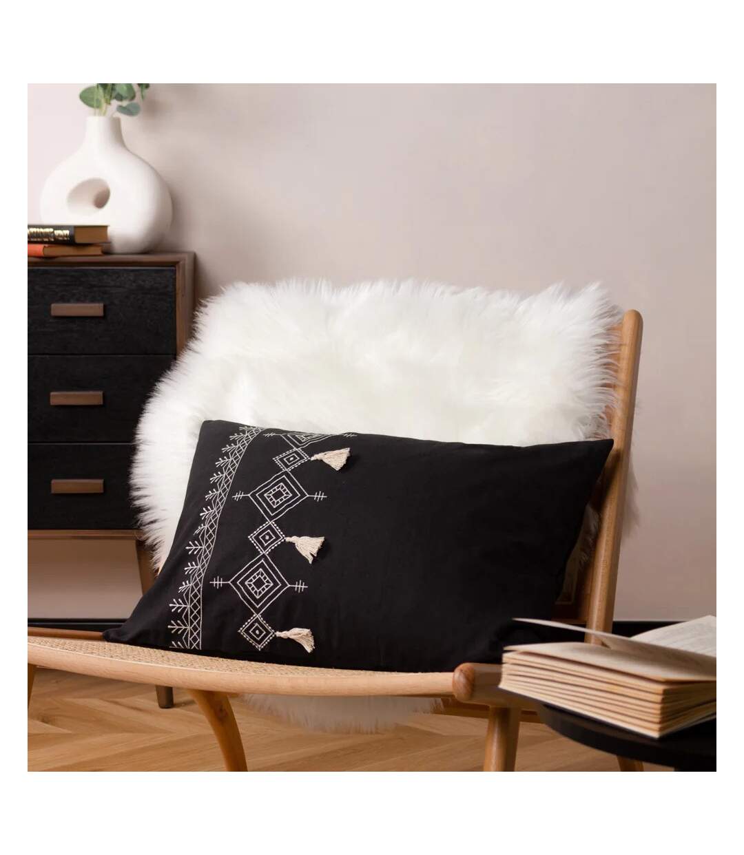 Pritta tassel cushion cover 40cm x 60cm black Furn