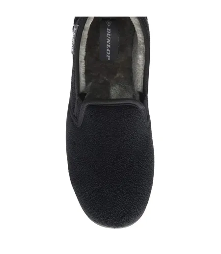 Mens Textured Full Slippers Black Closed Back Cushioned UK 6-13