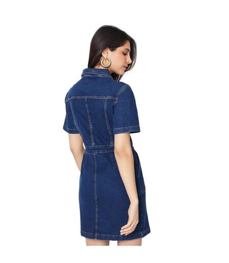 Womens/ladies Denim Short-sleeved Mini Dress Indigo Dorothy Perkins