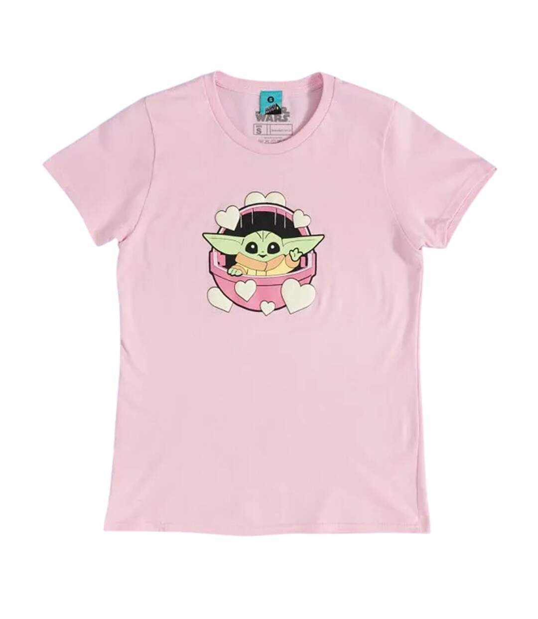 Womens/ladies Grogu Puff Print Fitted T-shirt Pink Star Wars The Mandalorian-1