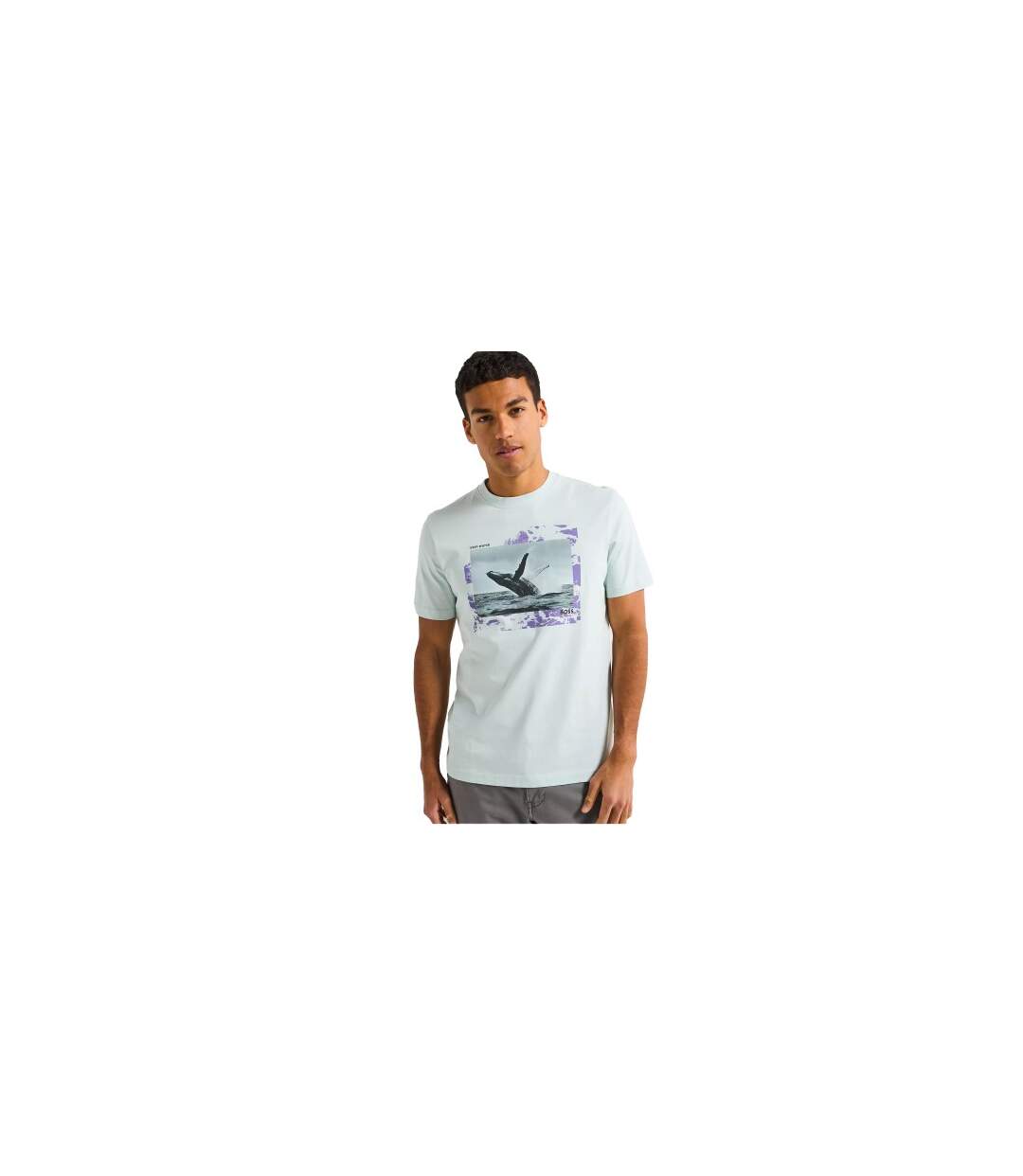 Mens Whale Cotton T-shirt Blue Boss-1