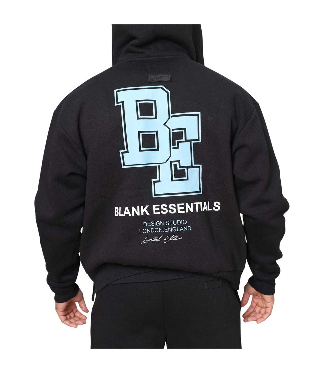 Mens Collegiate Full Zip Hoodie Black Blank Essentials-4