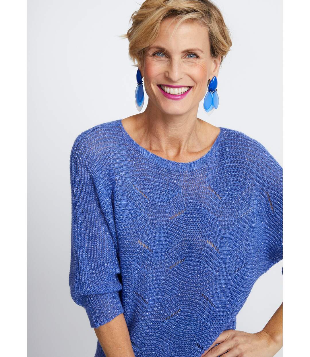 Pull maille reliefée ajourée volume boîte-5