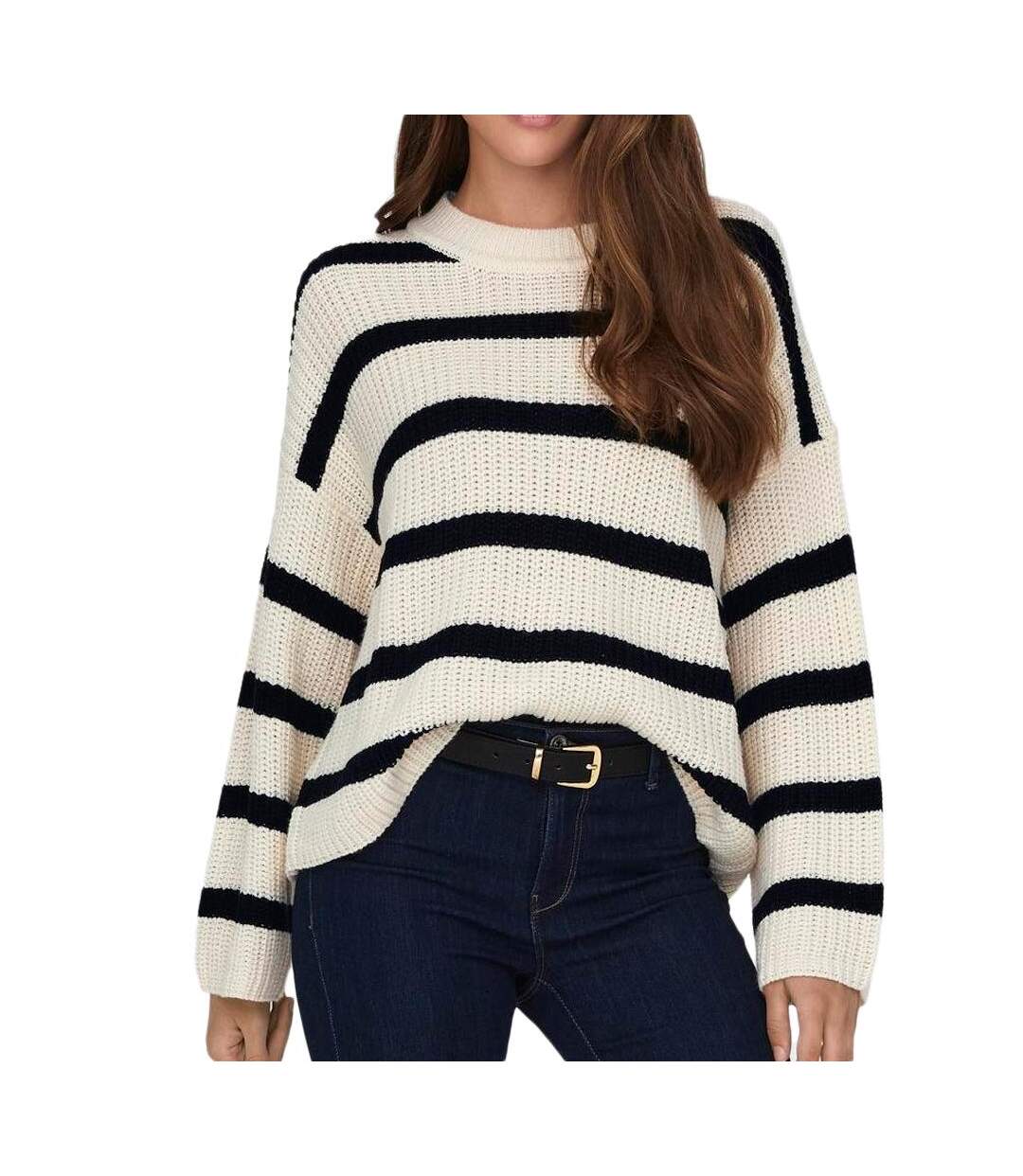 Pull Blanc/Noir Femme JDY Stripe Pullover - L-1