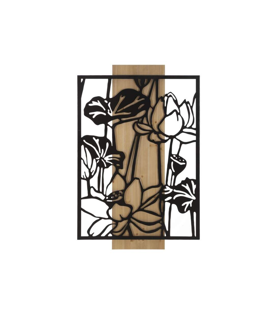 Décoration Murale Encadrée Lotus 90cm Noir & Naturel-1