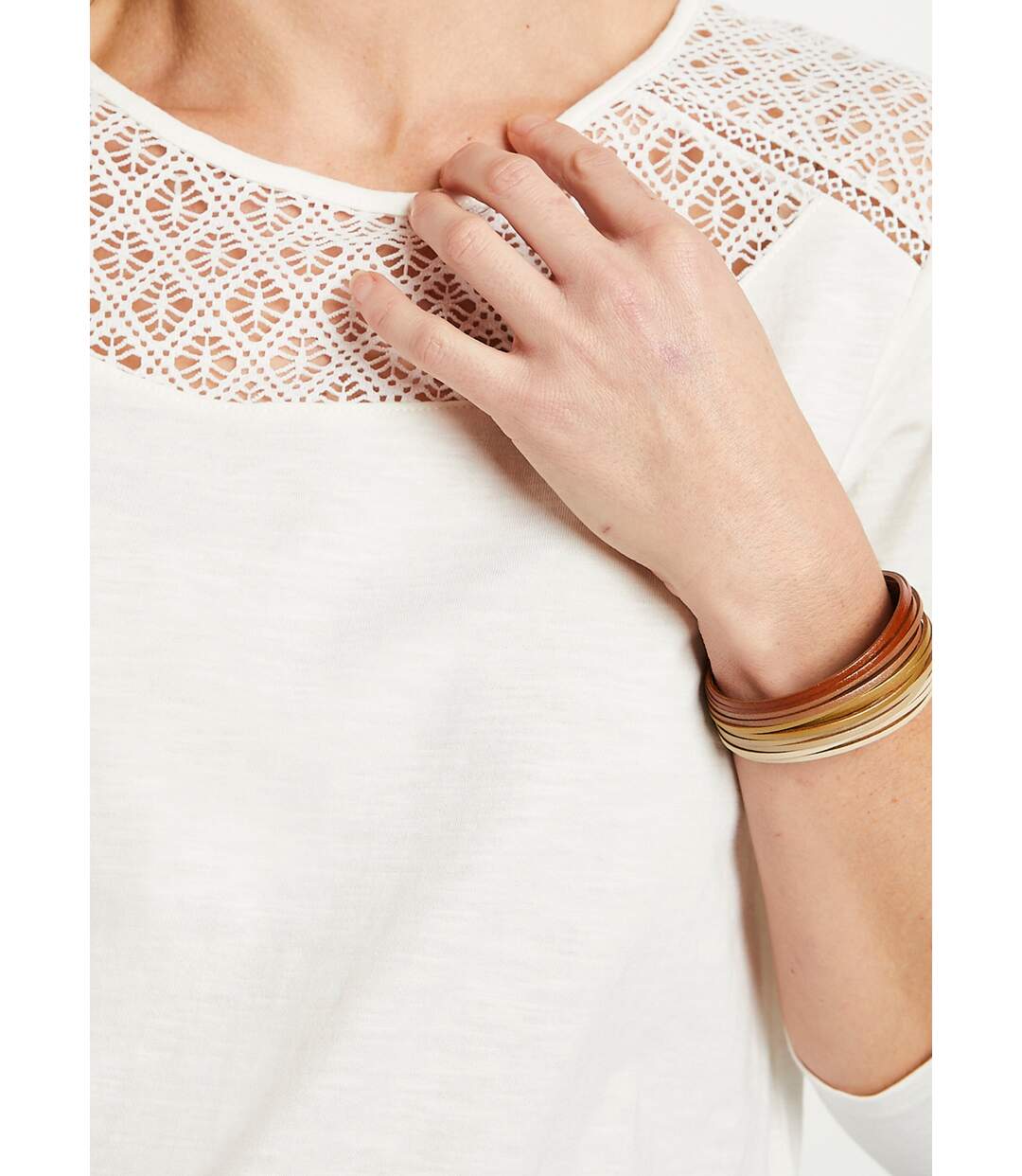 T-shirt coton et dentelle manches 3/4-4