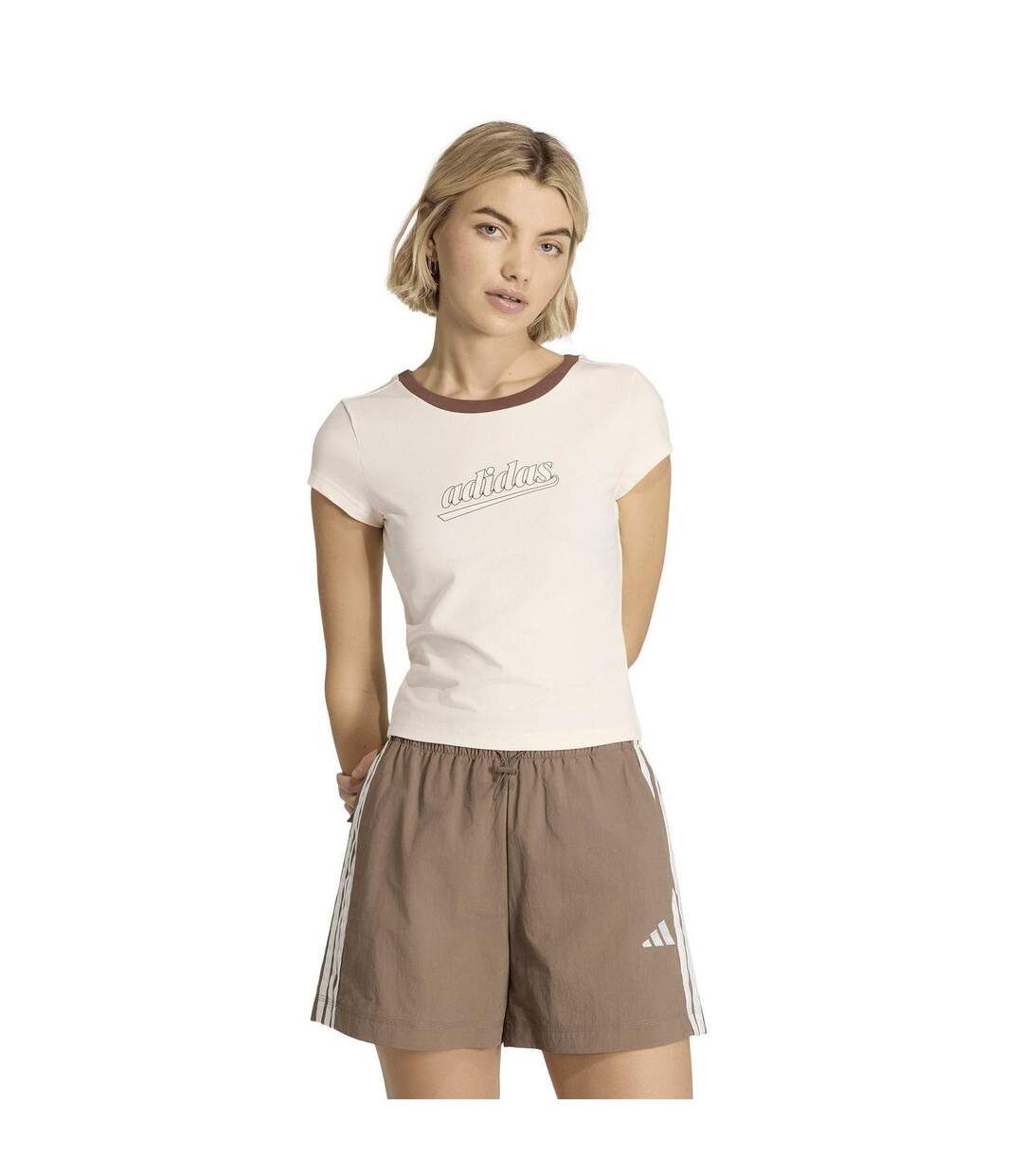 T-shirt Motif/style Contour Du Logo Femme Beige Foncé Adidas-1
