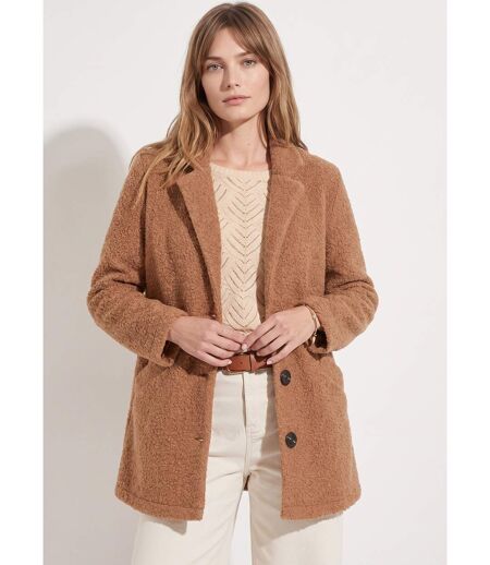 Manteau tissu bouclette mi-long boutonné