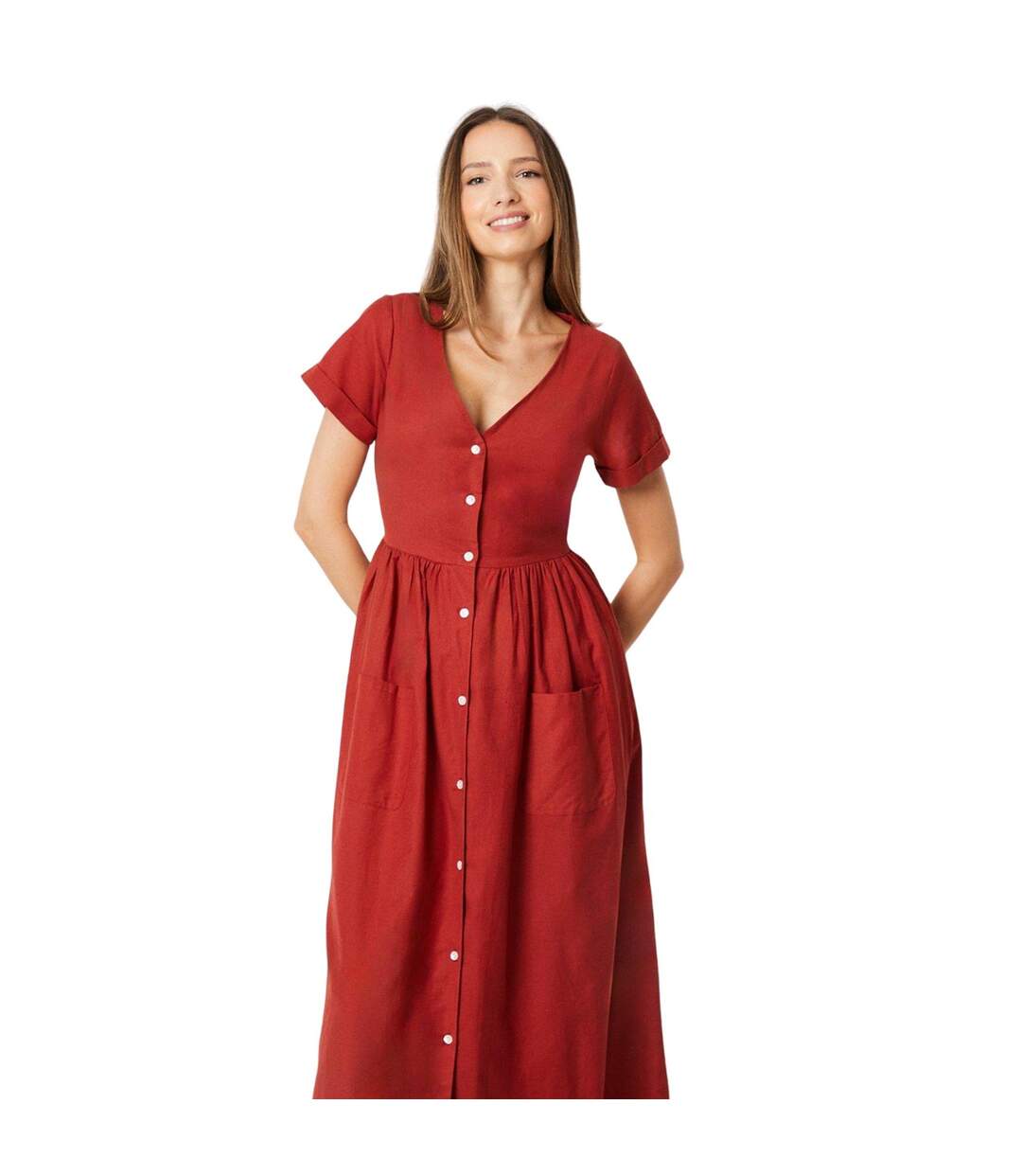 Robe chemisier mi-longue femme rouille Dorothy Perkins-3