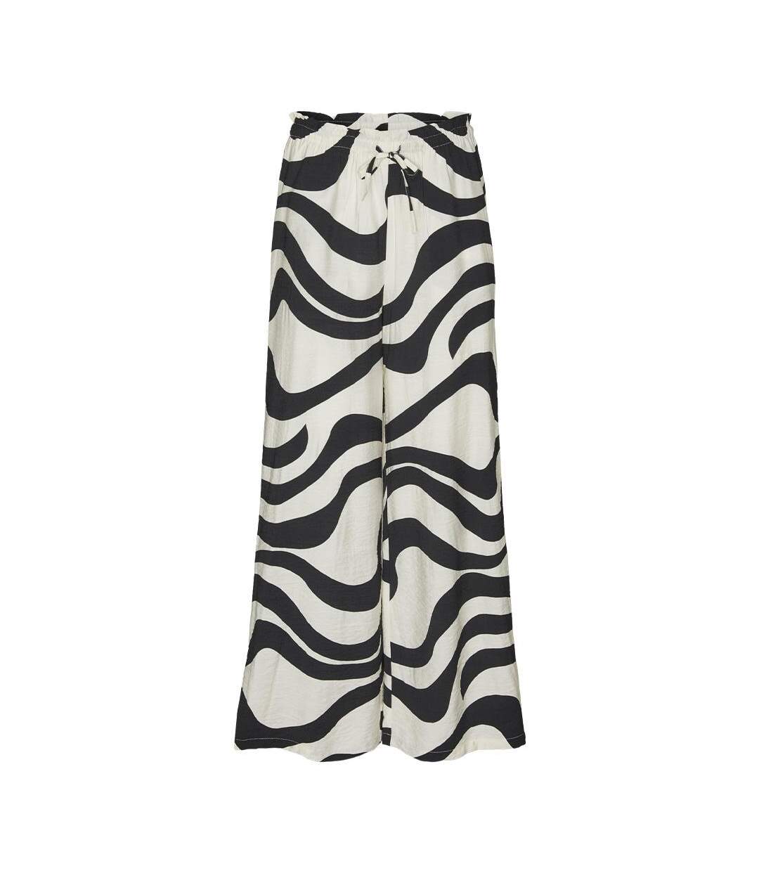 Pantalon fluide beige/noir femme vero moda lea-1