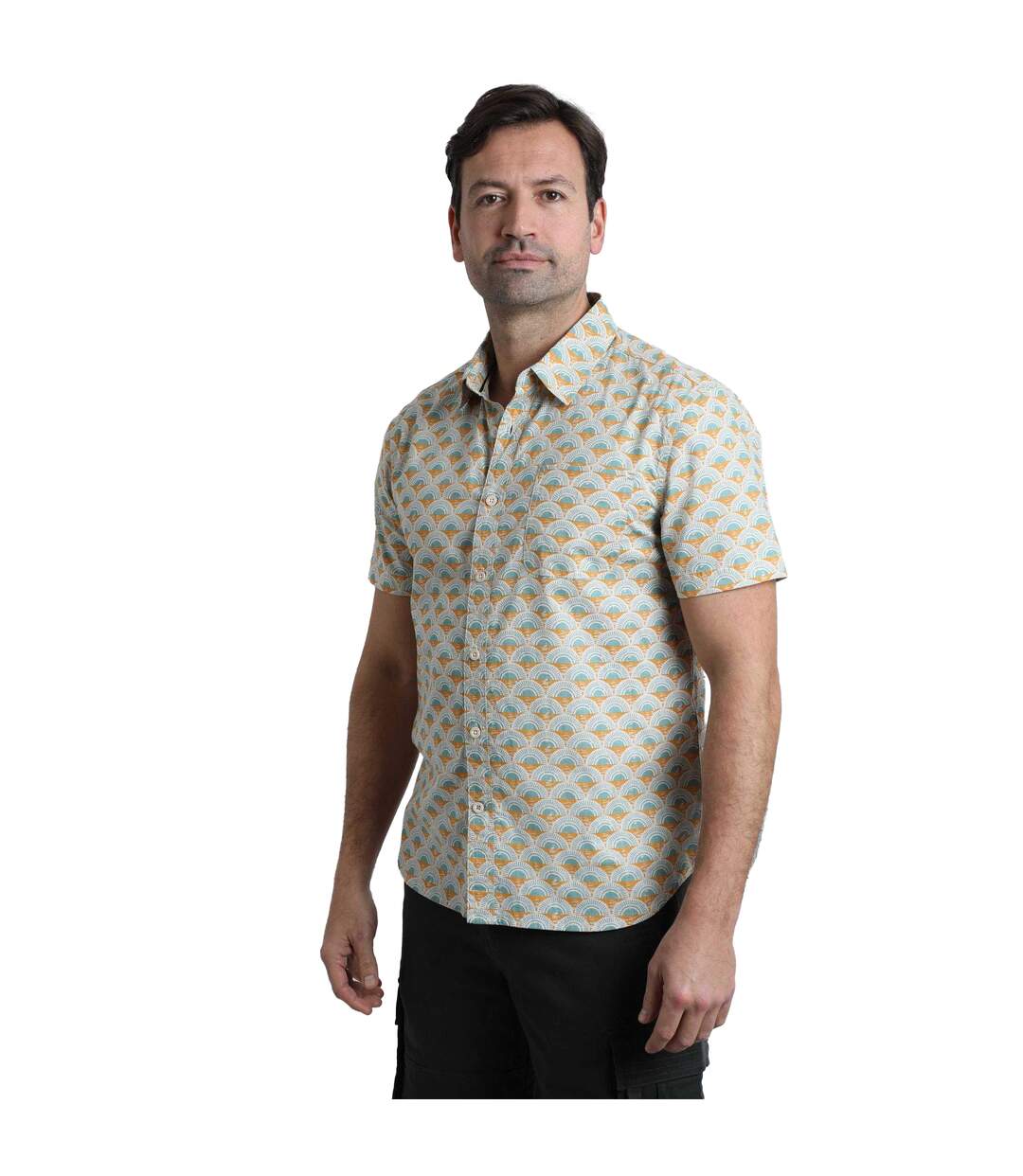 Mens faraway shell organic cotton shirt caramel Weird Fish-3