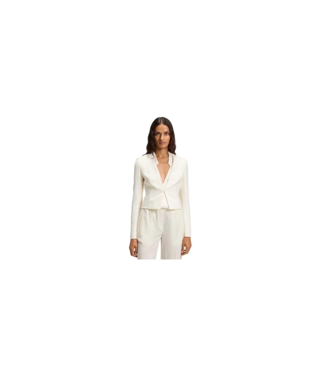 Womens/ladies Plain Slim Blazer White Faded White Boss-1