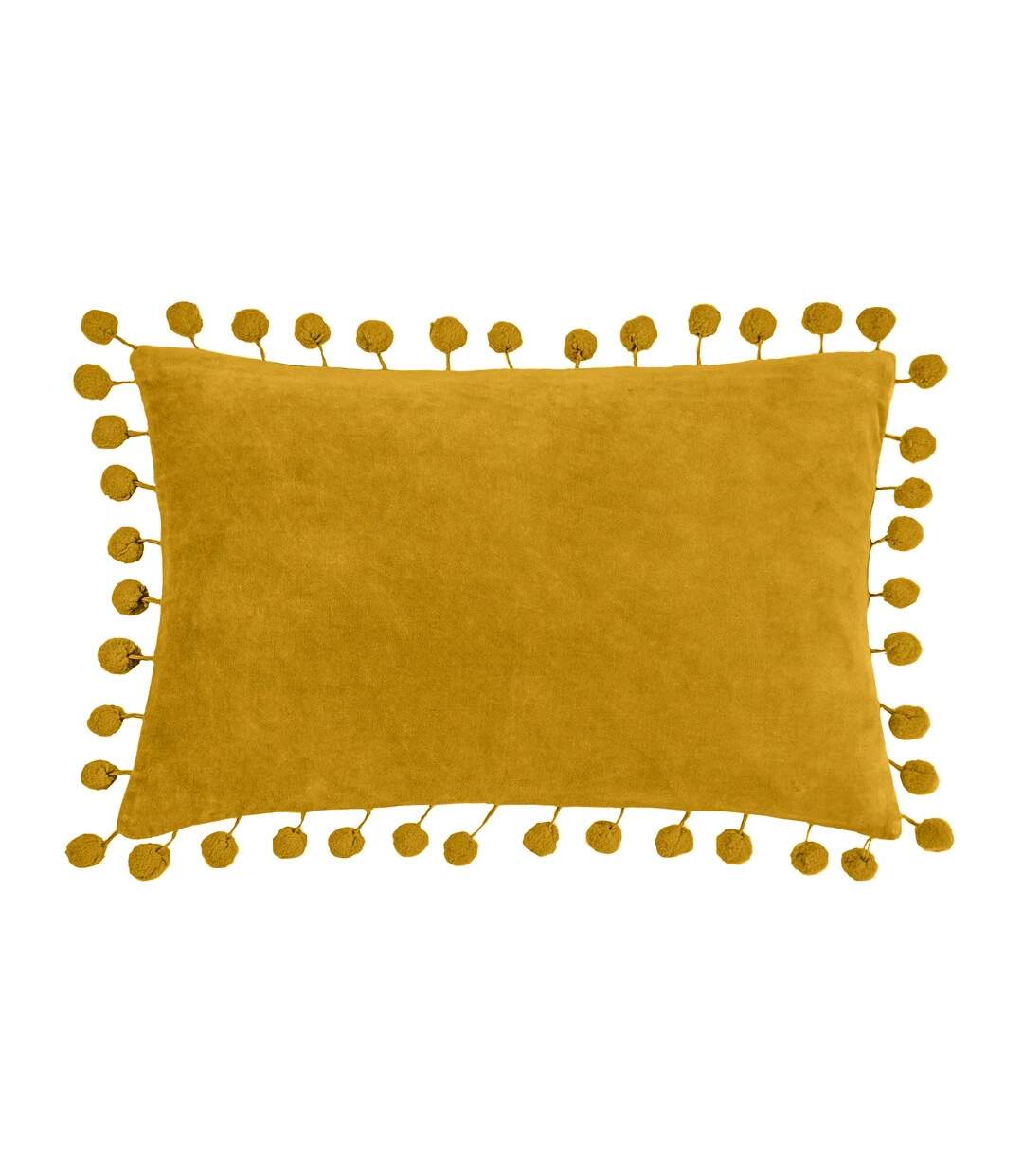 Dora pom pom velvet rectangular cushion cover 30cm x 50cm ochre Furn