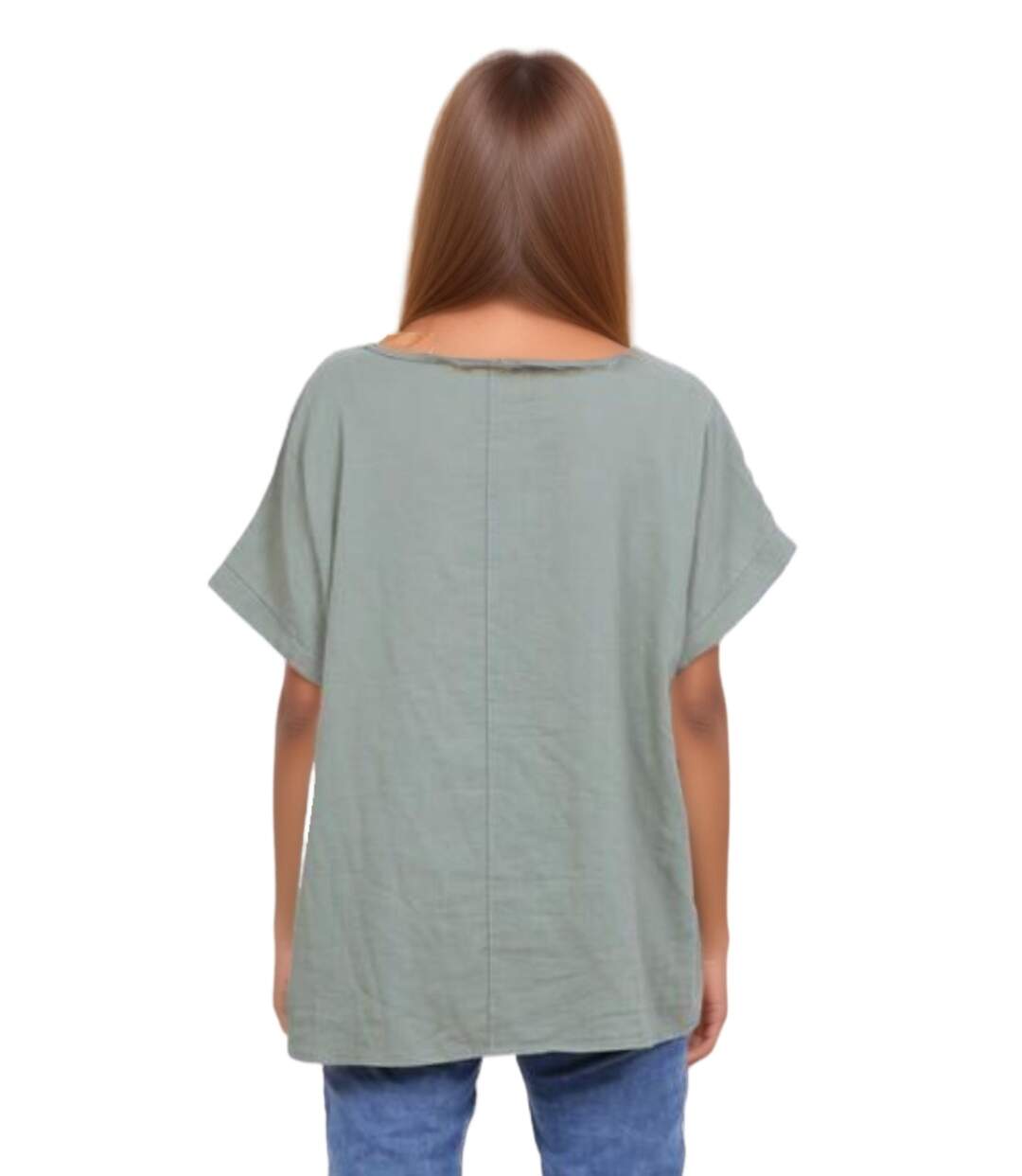 Tee shirt femme manches courtes - Col rond - Couleur vert