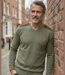 Pull Col V Homme Winchester Panel2 Vert Marine avec Renforts Suédine-4