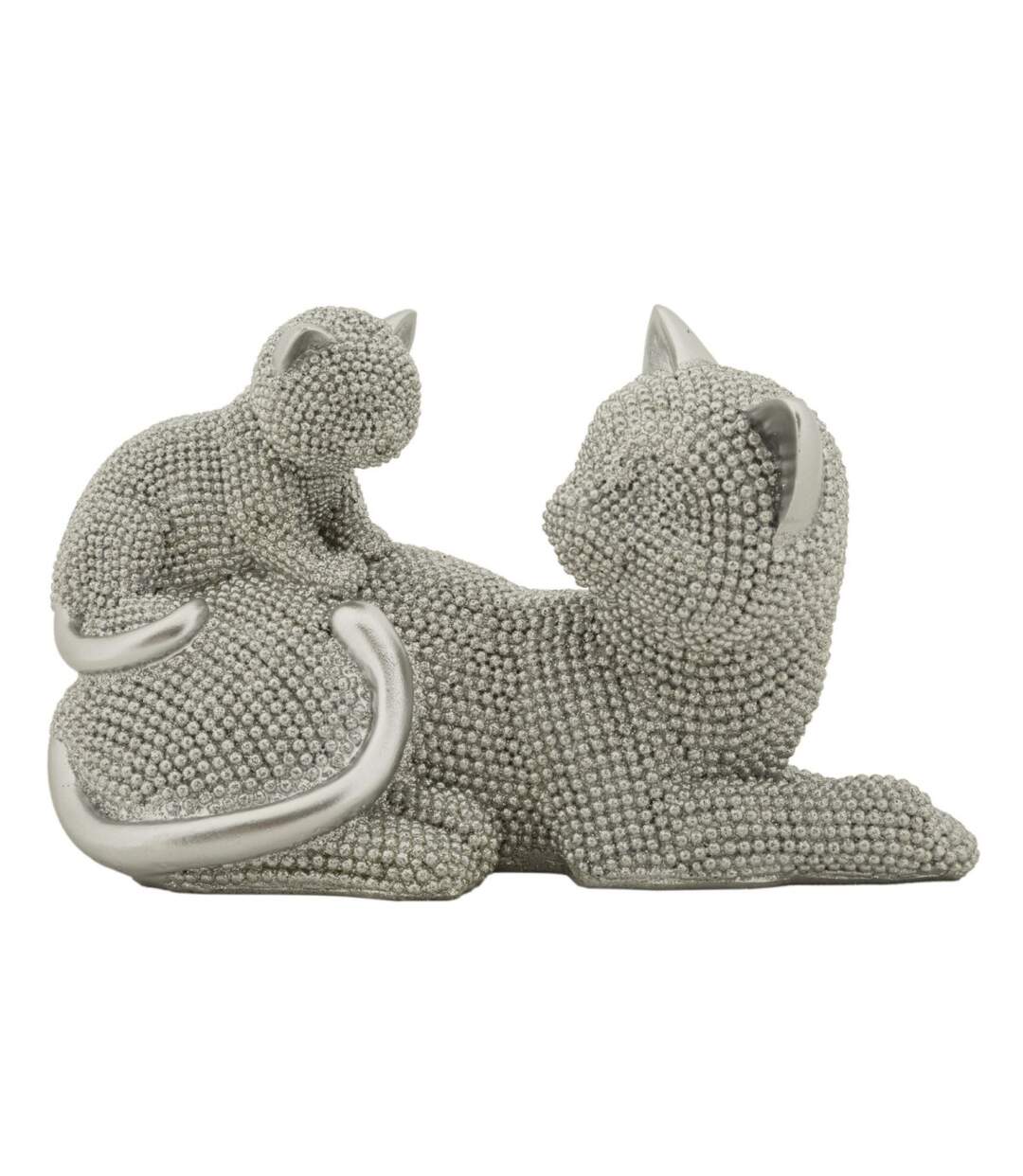 Statuette Déco Maman Chat & Chaton Sparky 19cm Argent-1