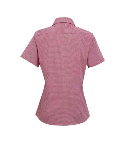 Premier Womens/Ladies Microcheck Short Sleeve Cotton Shirt (Red/White) - UTRW5522