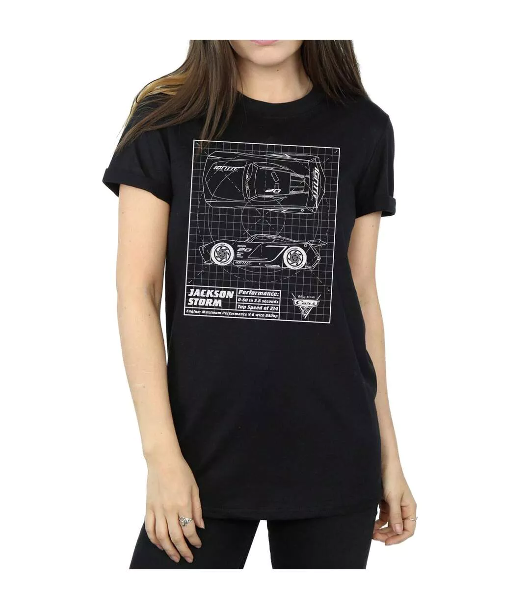 Disney - T-shirt CARS JACKSON STORM BLUEPRINT - Femme (Noir) - UTBI16110-3