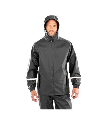 Mens Prism Reflective Tape Pu Recycled Waterproof Jacket Black Result Recycled