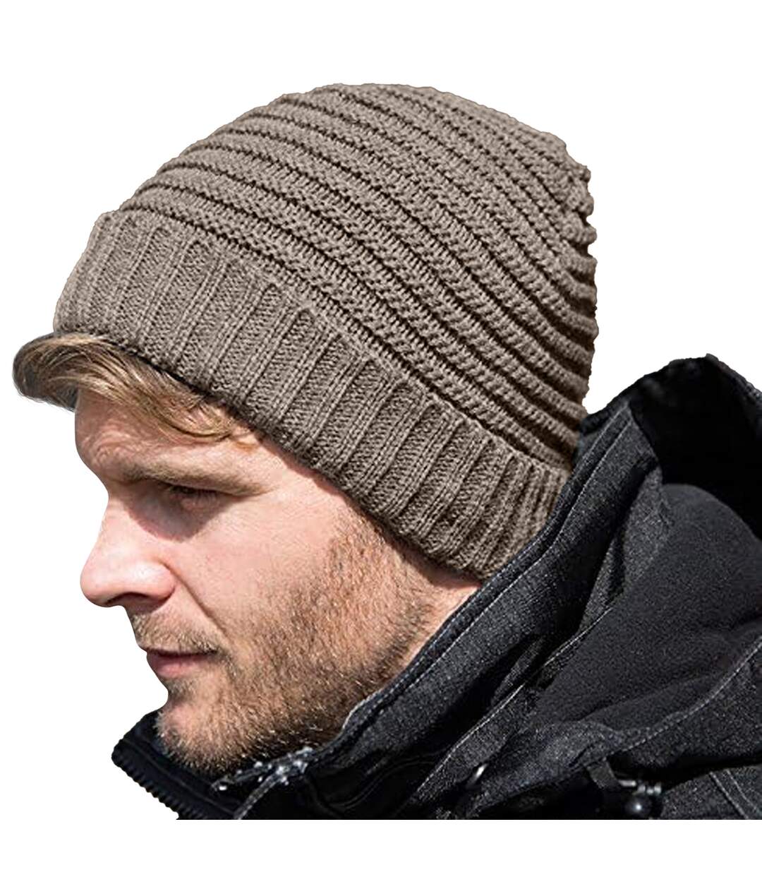 Unisex adult braided fleece lined beanie fennel Result Winter Essentials-3