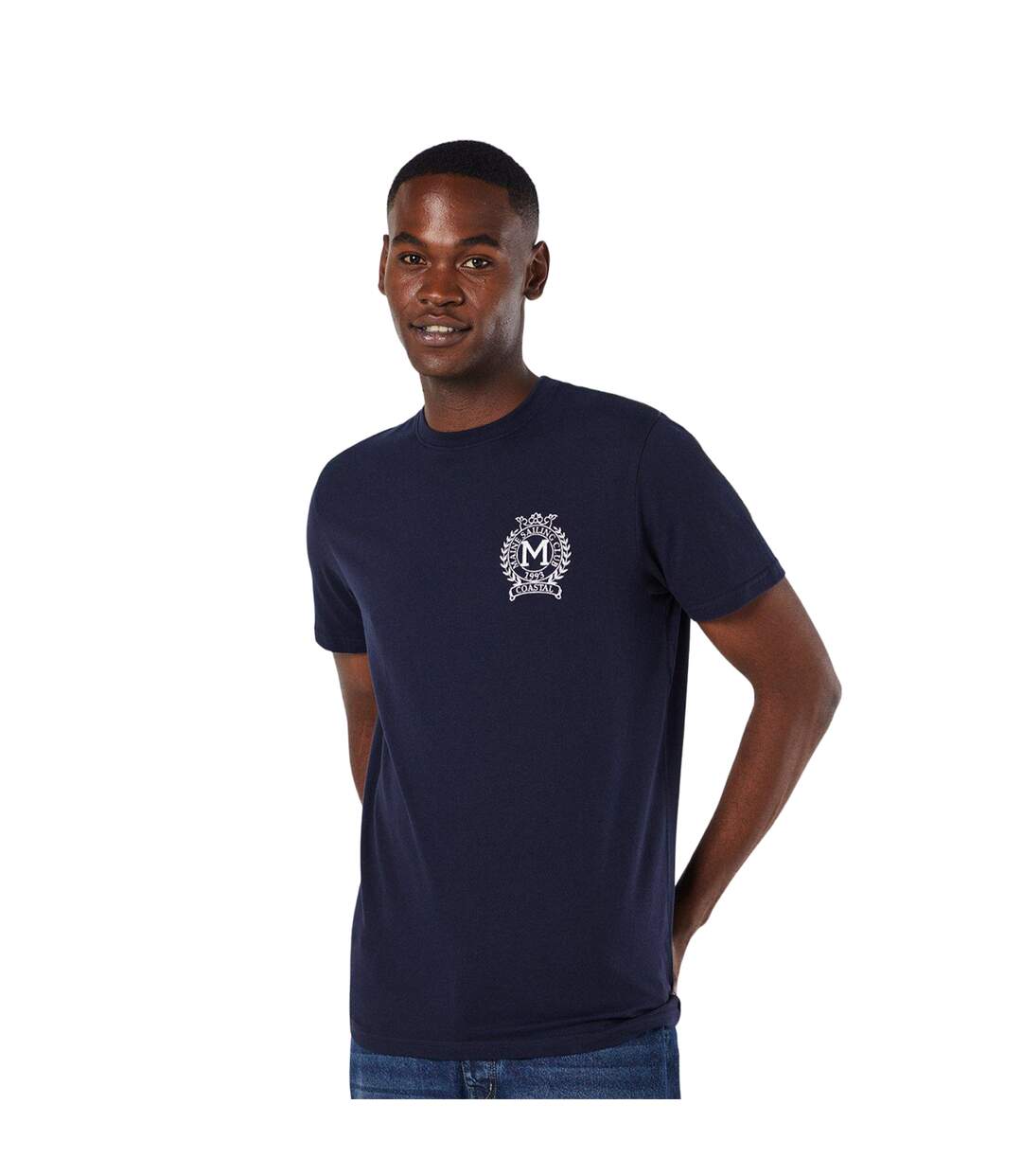 Mens crest embroidered t-shirt navy Maine