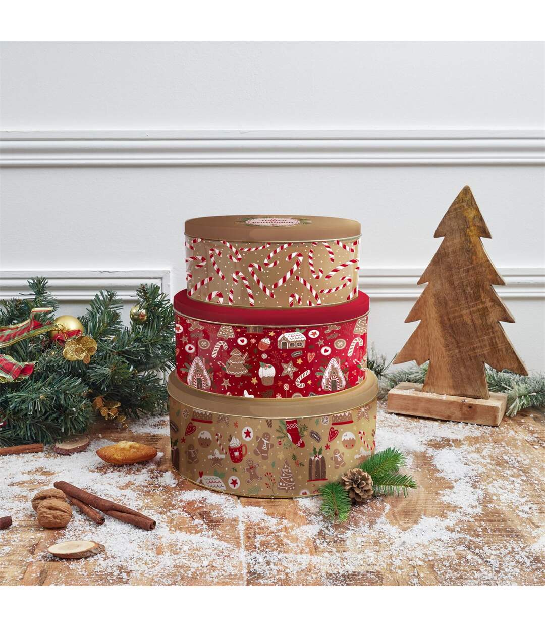 Lot de 3 Boîtes en Métal Noël Magique 25cm Rouge-5