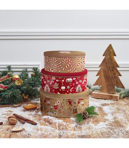 Lot de 3 Boîtes en Métal Noël Magique 25cm Rouge