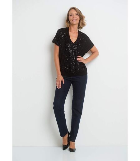 T-shirt col V en résille avec sequins